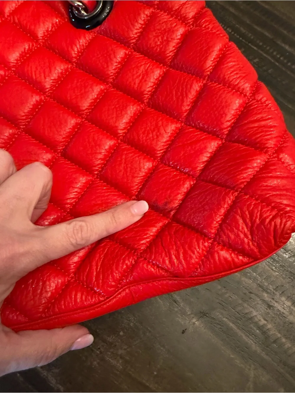 Kate Spade Quilted Red Tote Bag with Gold Chain Handles